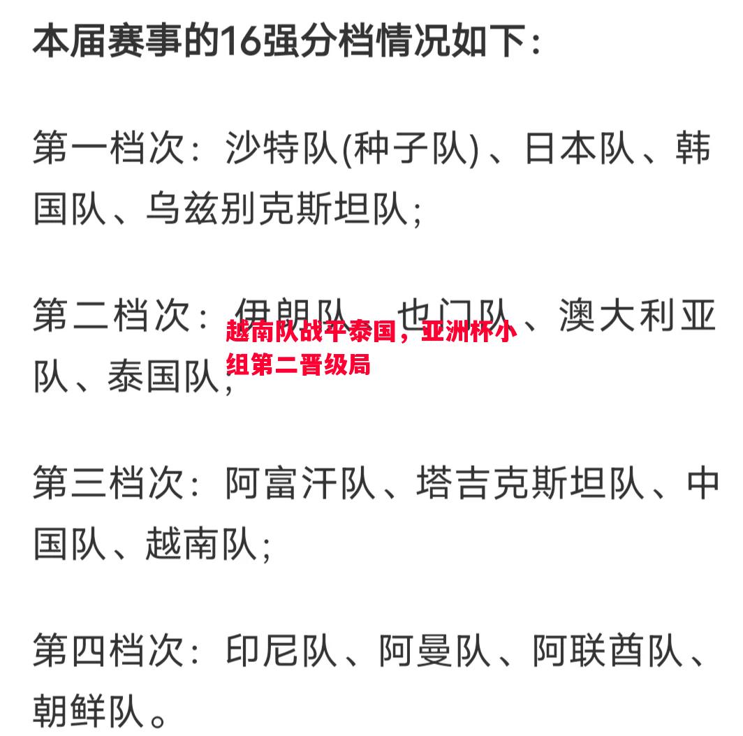 越南队战平泰国，亚洲杯小组第二晋级局