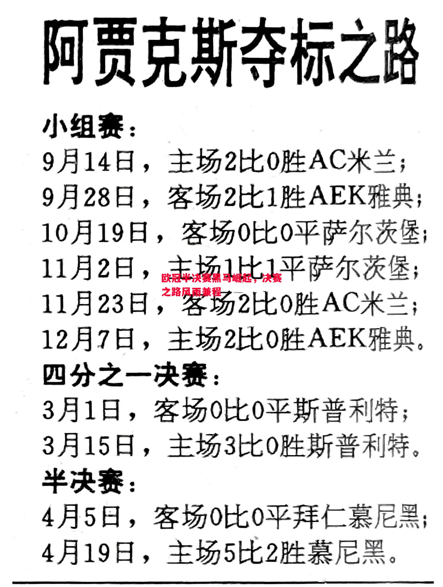 欧冠半决赛黑马崛起，决赛之路风雨兼程