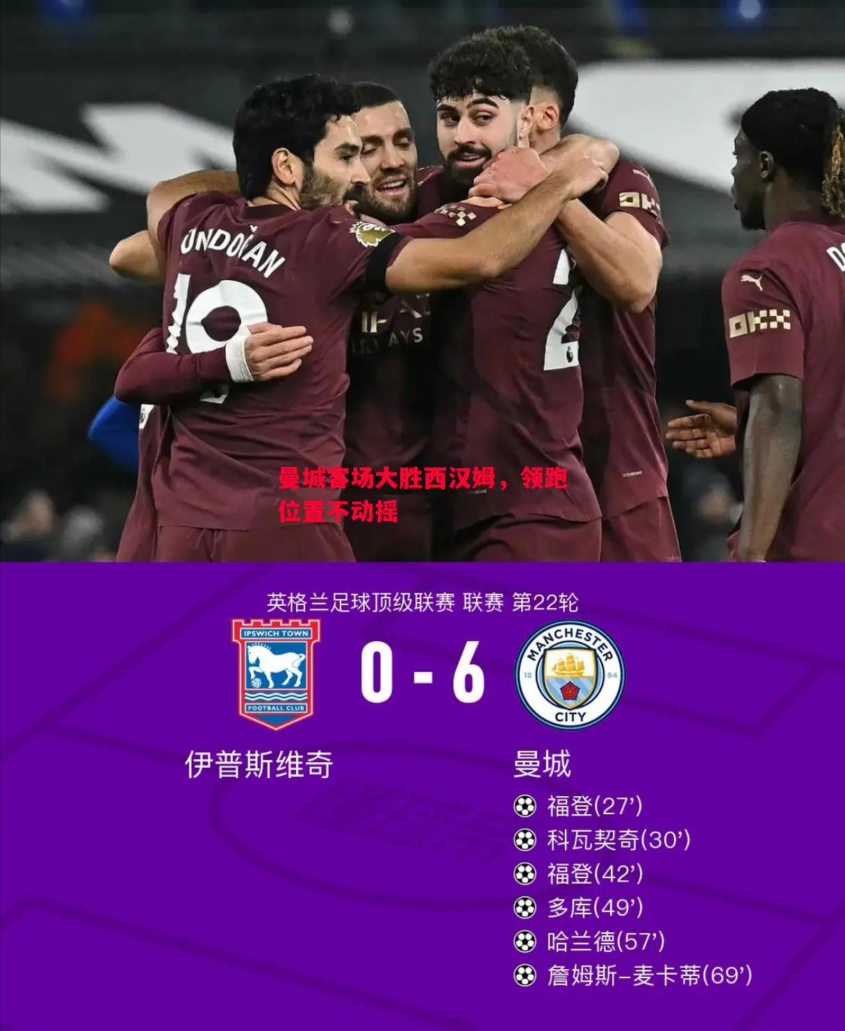 曼城客场大胜西汉姆,领跑位置不动摇 曼城客场大胜西汉姆,领跑位置不动摇